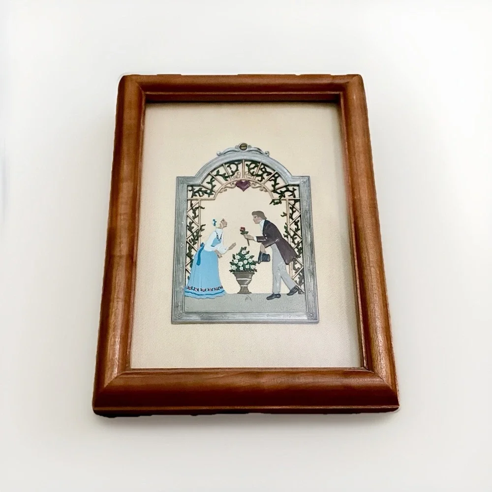 Wilhelm Schweizer‎ German Pewter  Hand Painted Wall Plaque Rose For You Framed